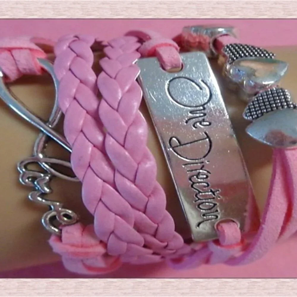 Multi-Layered Pink Leather One Direction Theme Bracelet For Teen/Girl Gift